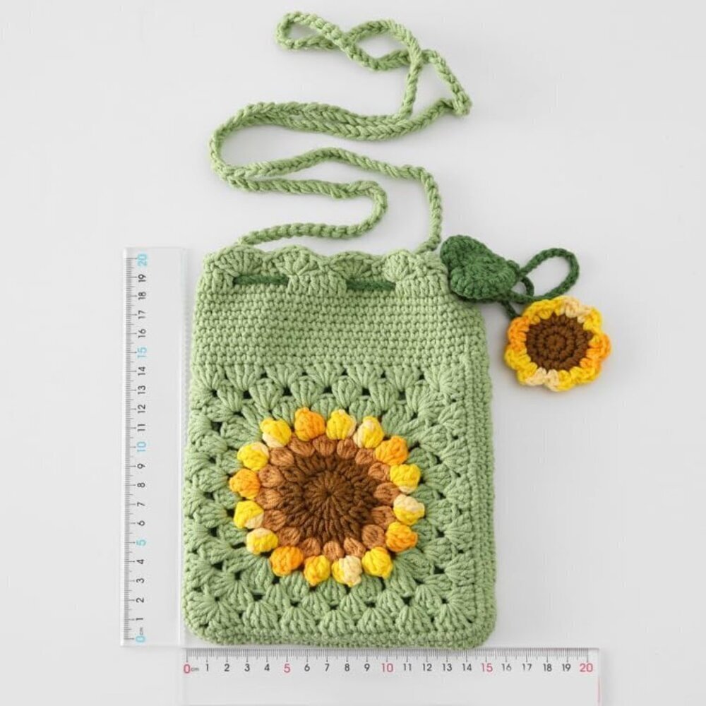 Wool Crochet Tote Bag Small Woven Shoulder Crossbody Beach Purse Womens - Picture 6 of 7
